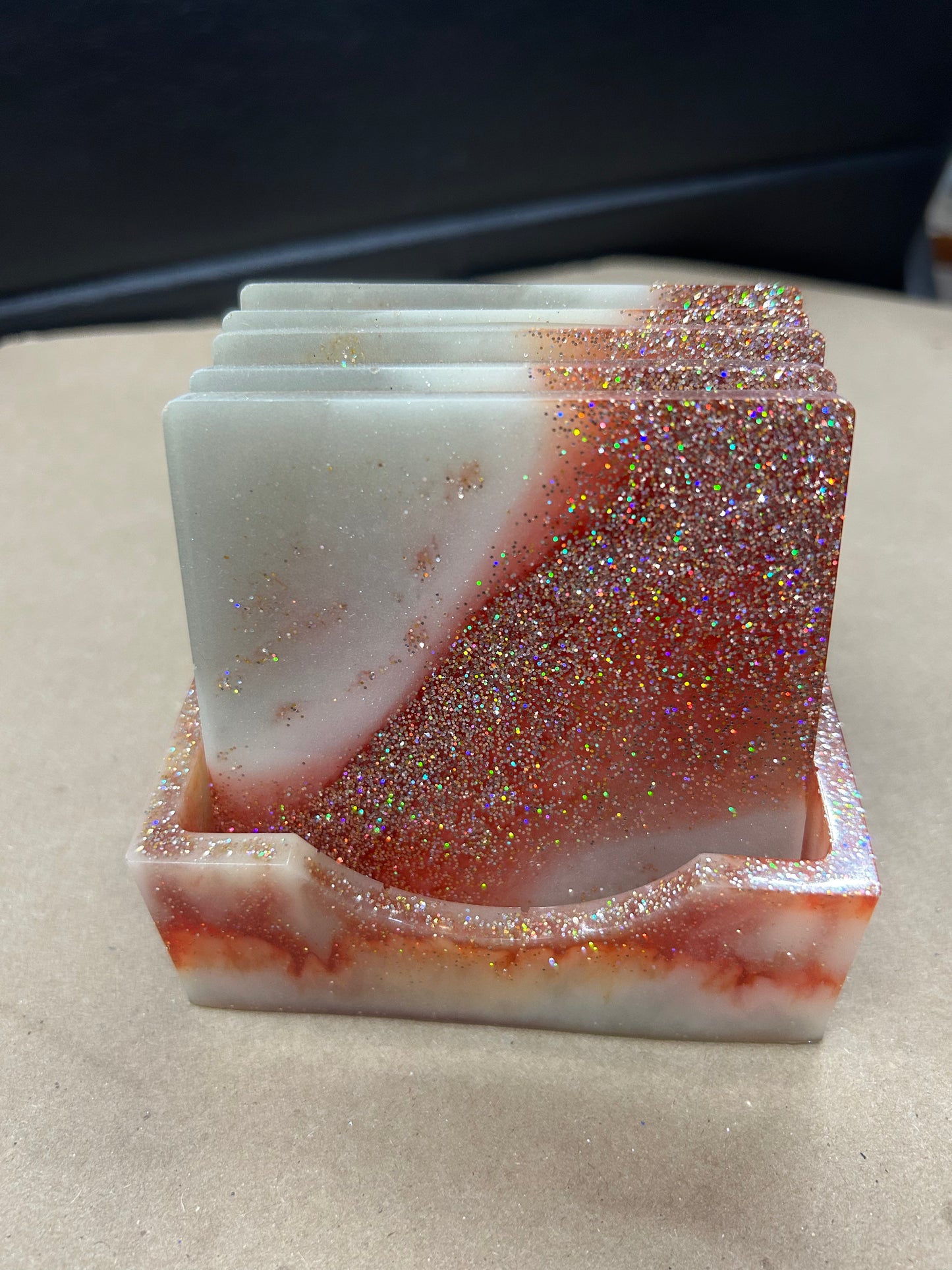 #84 Red glitter square coasters