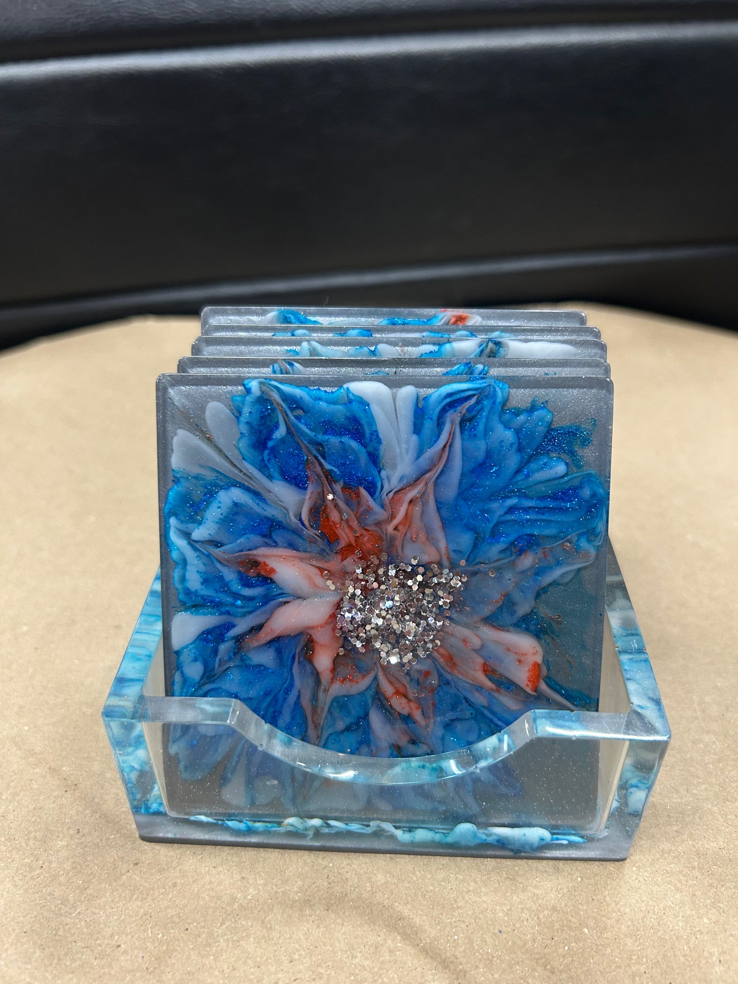 Blue flower square coasters