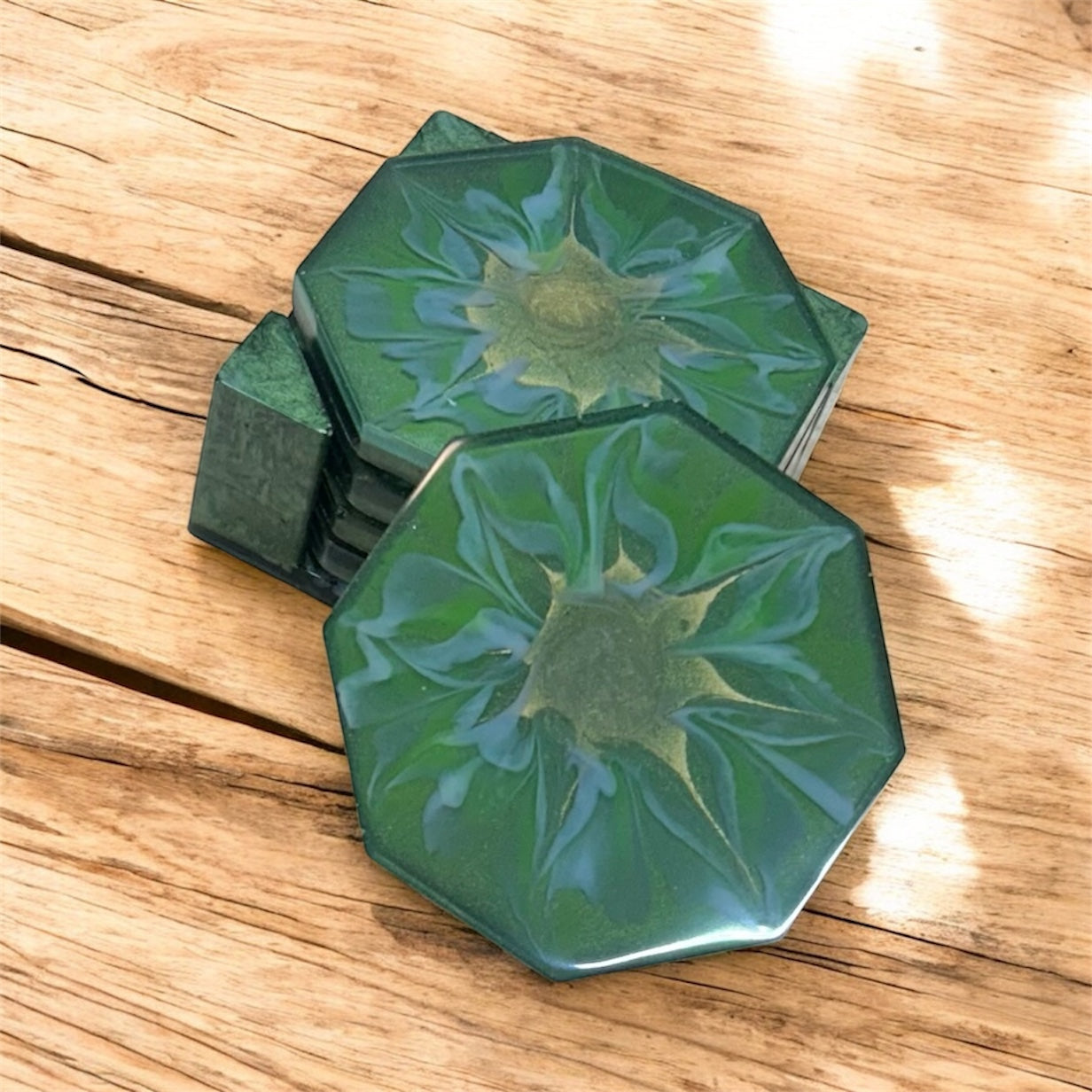 3D Bloom Green Coaster Set