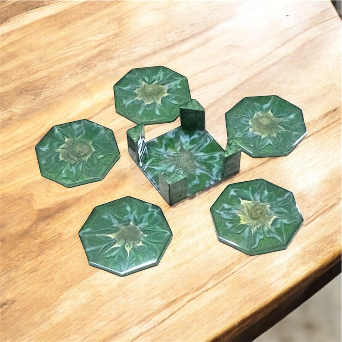 3D Bloom Green Coaster Set