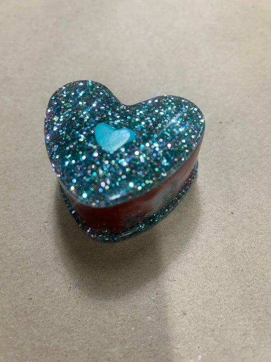 Teal glitter trinket heart