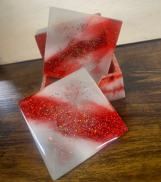 Red Resin Coaster Set